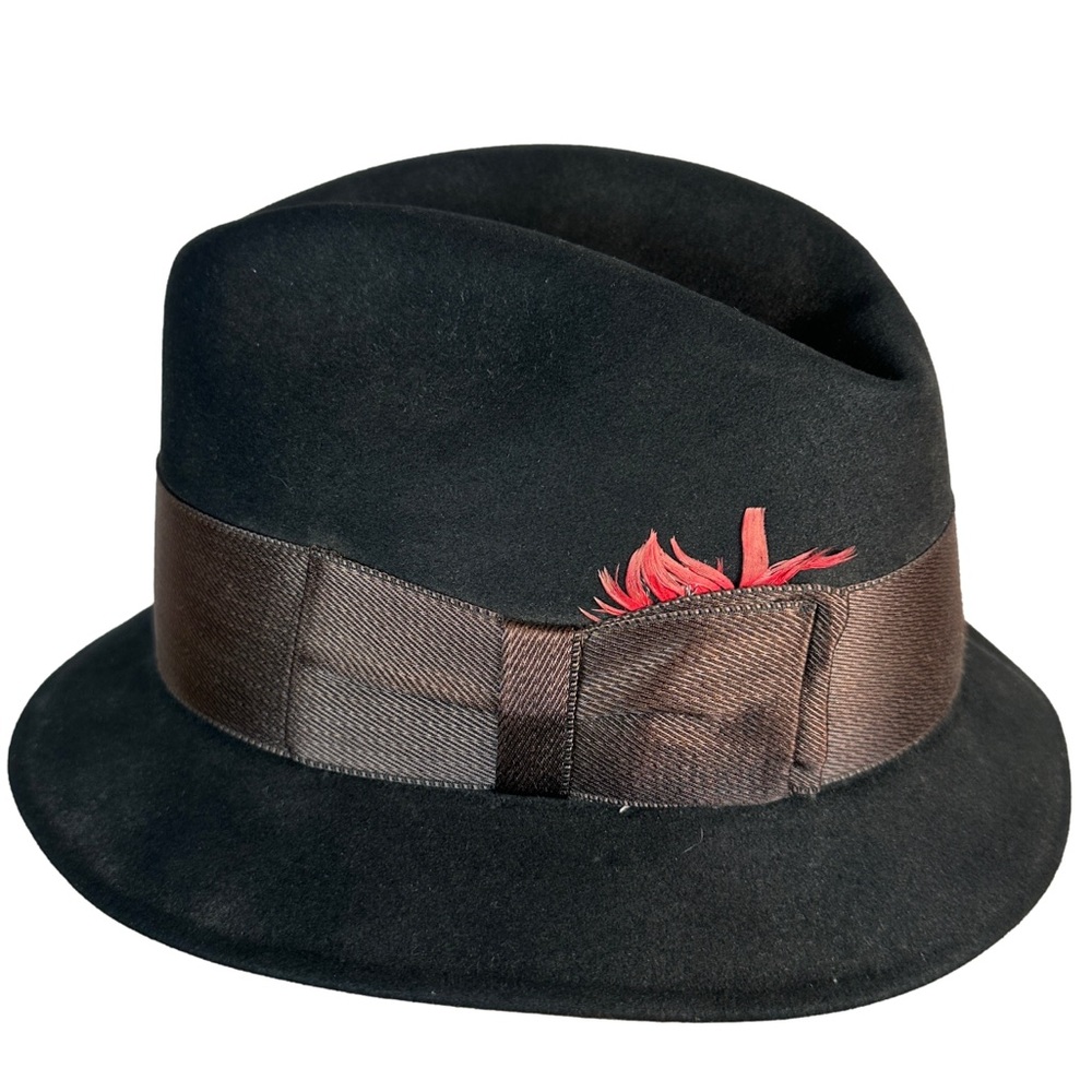 Resistol vintage hat fedora black short brim wool red‎ feather formal 990